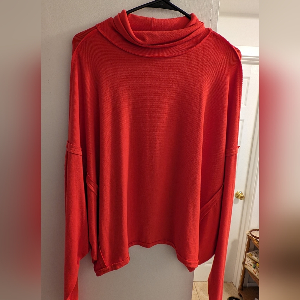 Free People We The Free Red Moon Daisy Ribbed Knit Oversized Sweater Top